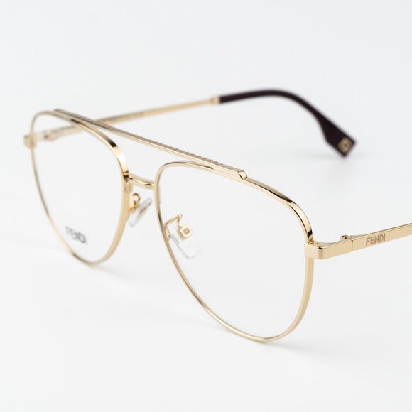 Fendi TRAVEL Women Eyeglasses Metal Shiny Clear Gold Demo Pilot FE50077U 032 NEW - Picture 3 of 12